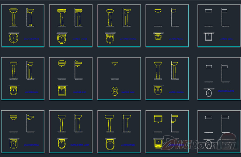 دانلود بلوک اتوکد سرویس بهداشتی و روشویی DWG | Lavatories CAD Blocks